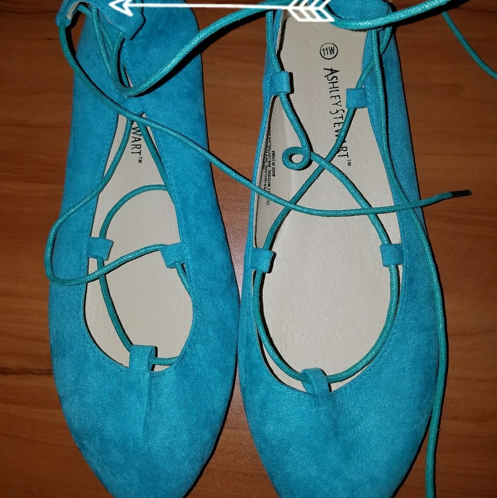 Teal Ashley Stewart lace up pointy ballet flat